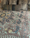 Cotton Velvet Embroidered Suzani Bedcover - Rose Grey