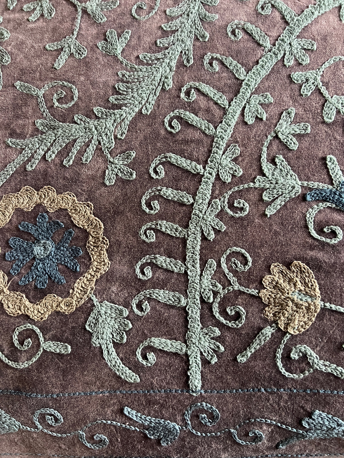 Cotton Velvet Embroidered Suzani Bedcover - Rose Grey
