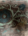 Cotton Velvet Embroidered Suzani Bedcover - Rose Grey