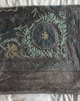 Cotton Velvet Embroidered Suzani Bedcover - Rose Grey