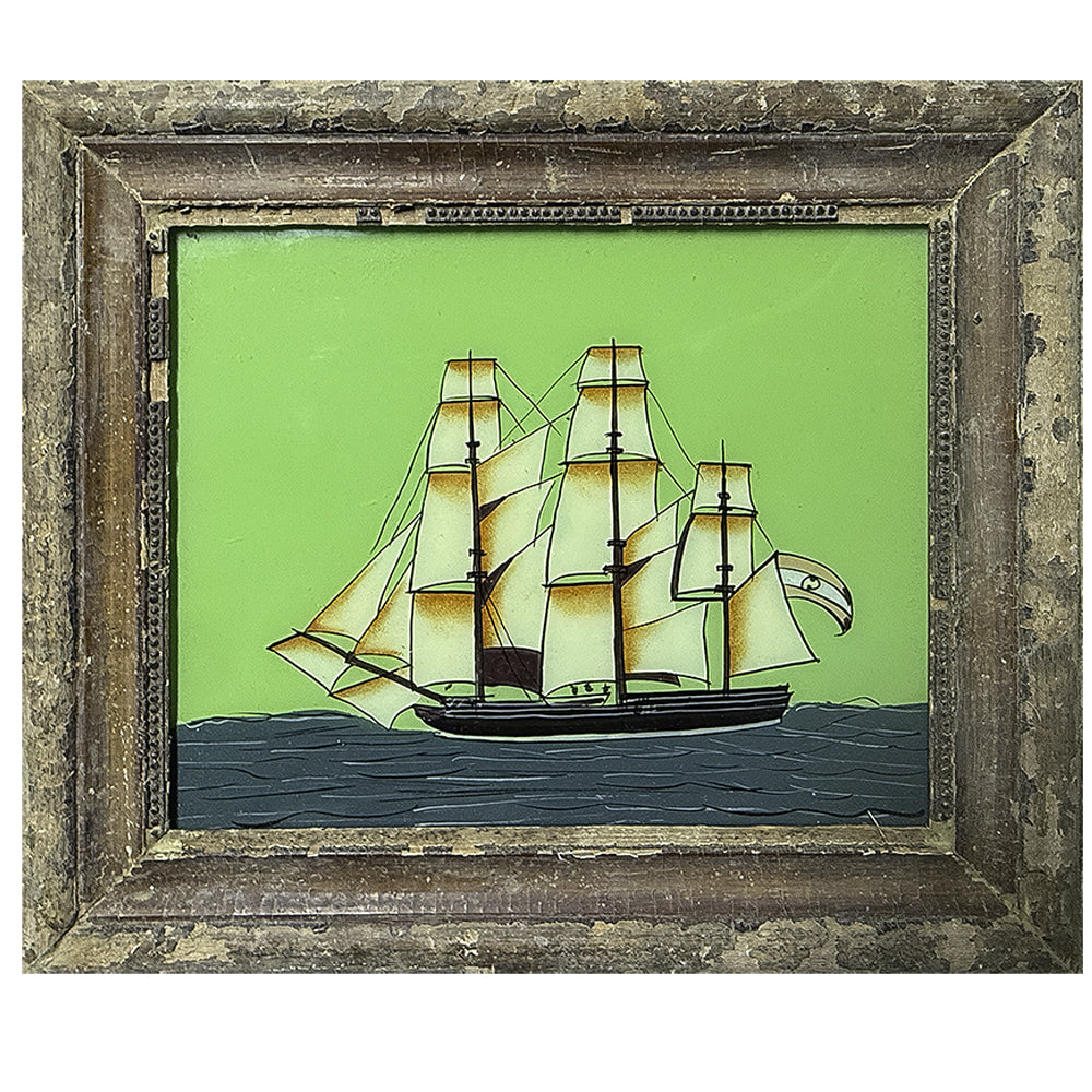 Hand Painted Indian Glass Art - Ship - Medium