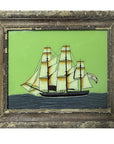 Hand Painted Indian Glass Art - Ship - Medium