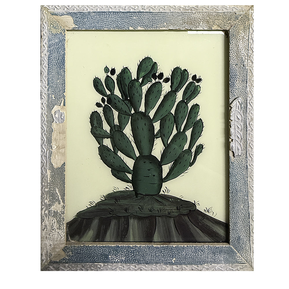 Hand Painted Indian Glass Art - Cactus - Medium