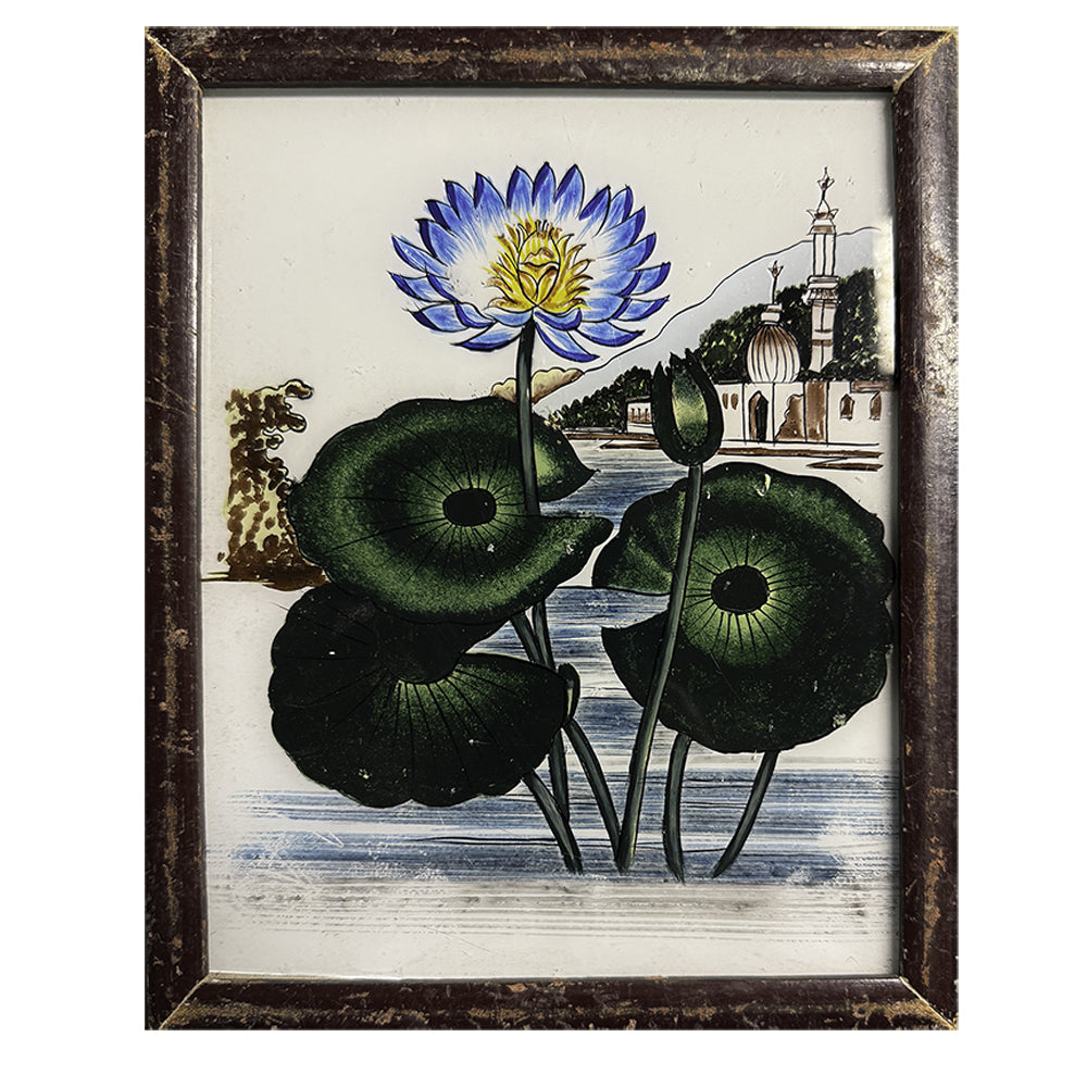 Hand Painted Indian Glass Art - Water-Lily - Medium