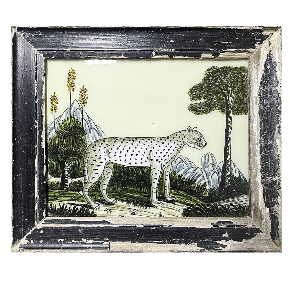 Hand Painted Indian Glass Art - Snow Leopard - Medium